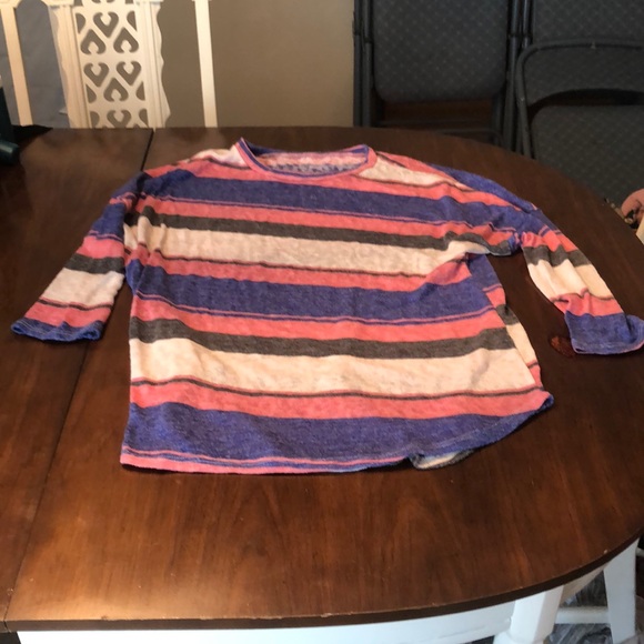 Pink, Purple, Cream, and Grey striped top - Picture 1 of 2